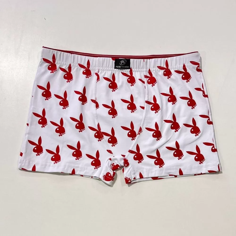 Cueca Microfibra de Poliamida Estampada Puro Veneno - Branca Playboy  Vermelho - Puro Veneno